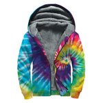 Rainbow Tie Dye Print Sherpa Lined Zip Up Hoodie