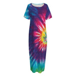 Rainbow Tie Dye Print Short Sleeve Long Nightdress