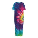 Rainbow Tie Dye Print Short Sleeve Long Nightdress