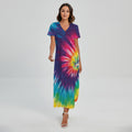 Rainbow Tie Dye Print Short Sleeve Maxi Dress