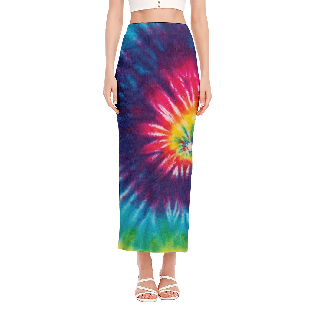 Rainbow Tie Dye Print Side Slit Maxi Skirt