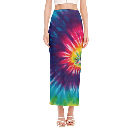 Rainbow Tie Dye Print Side Slit Maxi Skirt