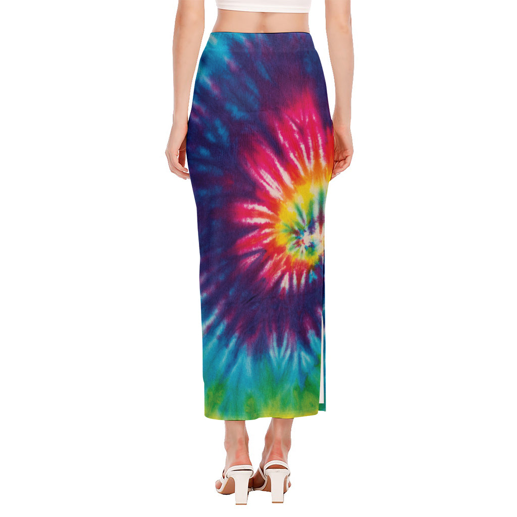 Rainbow Tie Dye Print Side Slit Maxi Skirt
