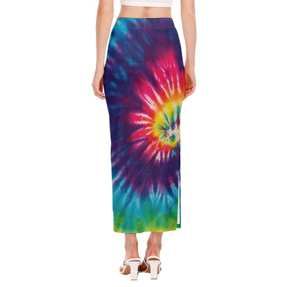 Rainbow Tie Dye Print Side Slit Maxi Skirt