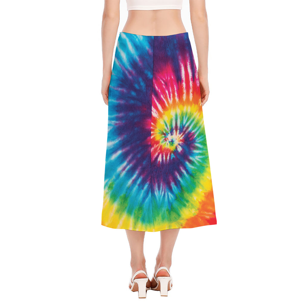 Rainbow Tie Dye Print Side Slit Midi Skirt