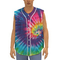 Rainbow Tie Dye Print Sleeveless Baseball Jersey