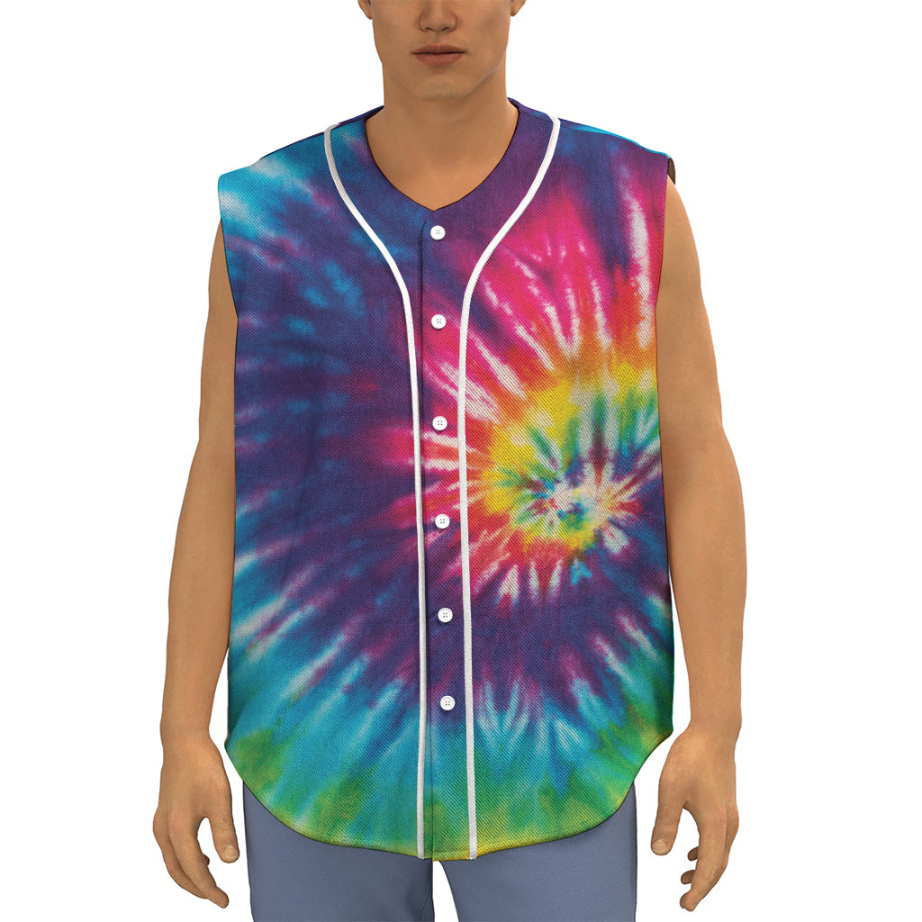Rainbow Tie Dye Print Sleeveless Baseball Jersey