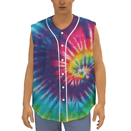 Rainbow Tie Dye Print Sleeveless Baseball Jersey