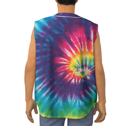 Rainbow Tie Dye Print Sleeveless Baseball Jersey