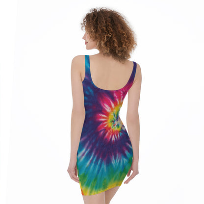 Rainbow Tie Dye Print Sleeveless Bodycon Dress