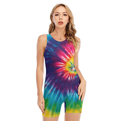 Rainbow Tie Dye Print Sleeveless One Piece Swimsuit