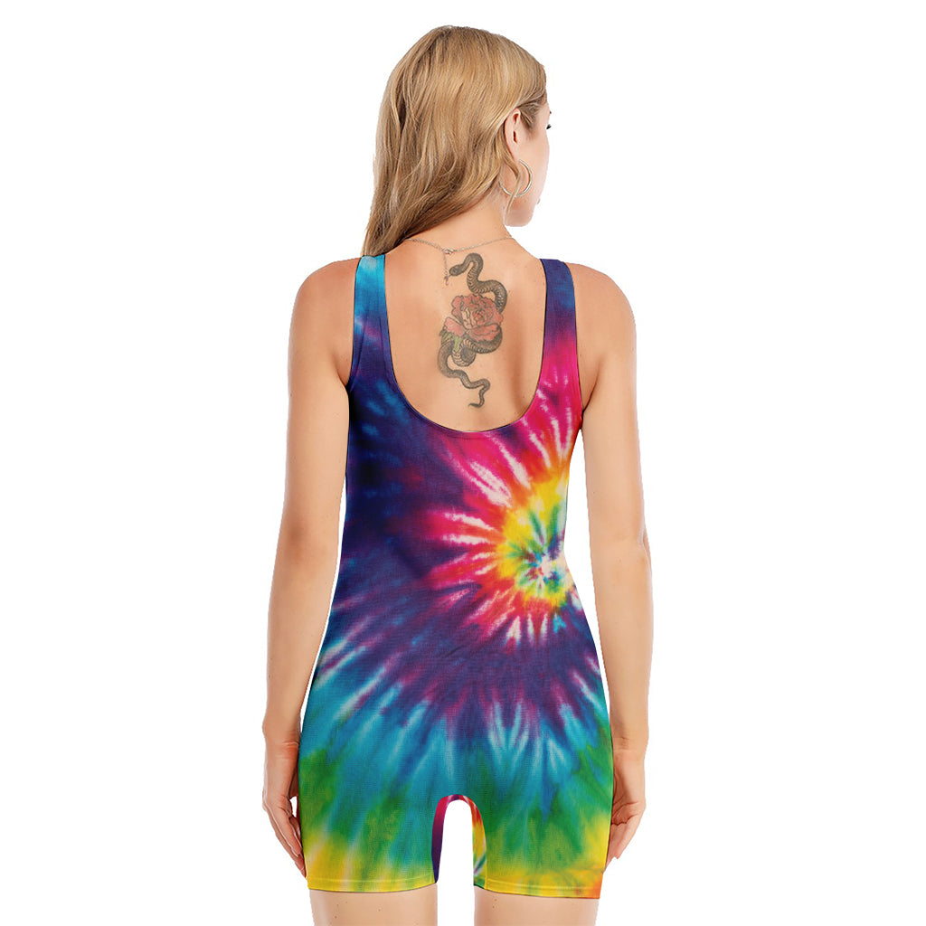 Rainbow Tie Dye Print Sleeveless One Piece Swimsuit