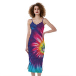Rainbow Tie Dye Print Slim Fit Midi Cami Dress