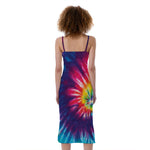 Rainbow Tie Dye Print Slim Fit Midi Cami Dress