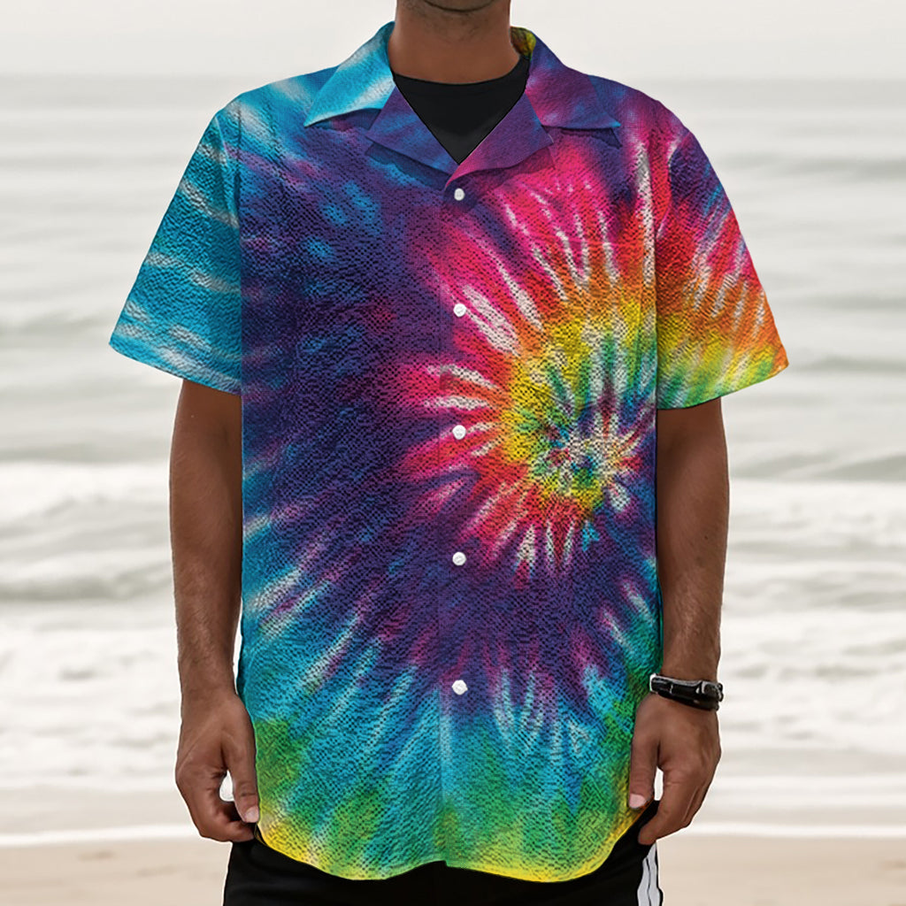 Rainbow Tie Dye Print Textured Short Sleeve Shirt
