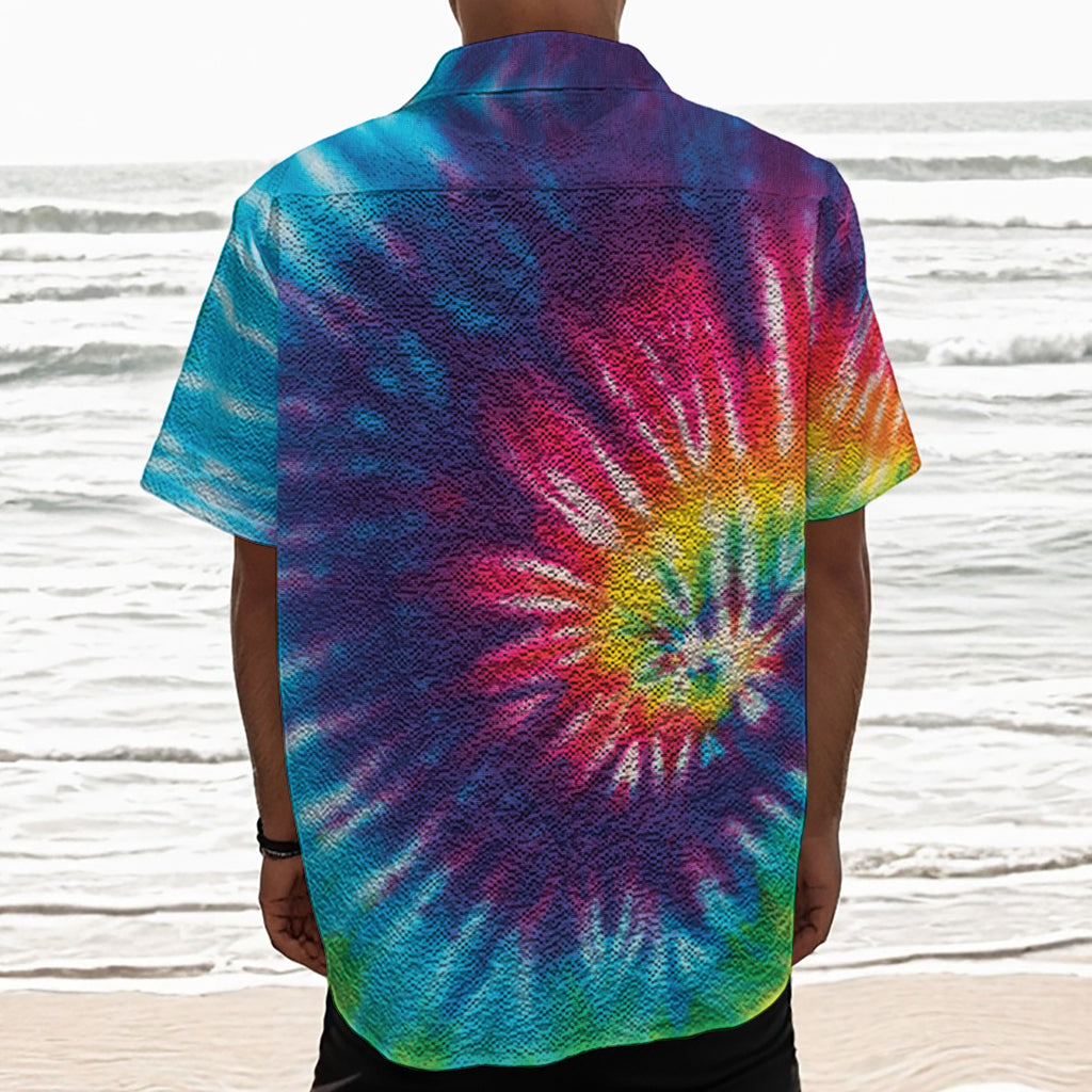 Rainbow Tie Dye Print Textured Short Sleeve Shirt