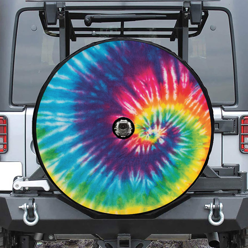 Rainbow Tie Dye Print Tire Cover With Camera Hole