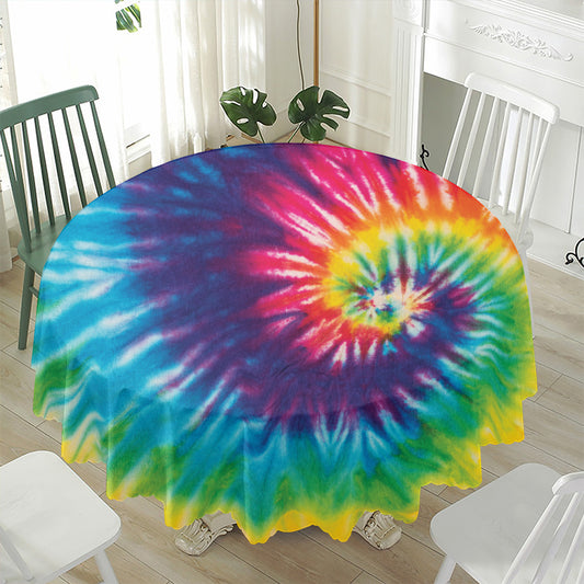 Rainbow Tie Dye Print Waterproof Round Tablecloth