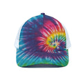 Rainbow Tie Dye Print White Mesh Trucker Hat