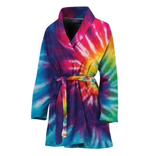 Rainbow Tie Dye Print Women's Bathrobe