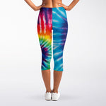 Rainbow Tie Dye Print Women's Capri Leggings