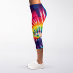 Rainbow Tie Dye Print Women's Capri Leggings