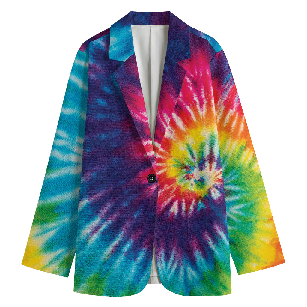 Rainbow Tie Dye Print Women's Cotton Blazer