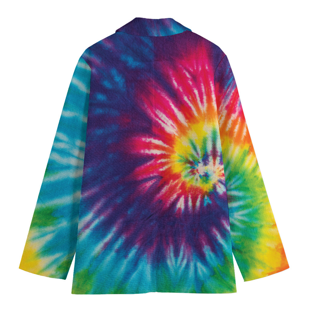Rainbow Tie Dye Print Women's Cotton Blazer
