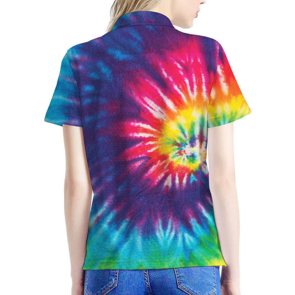 Rainbow Tie Dye Print Women's Polo Shirt