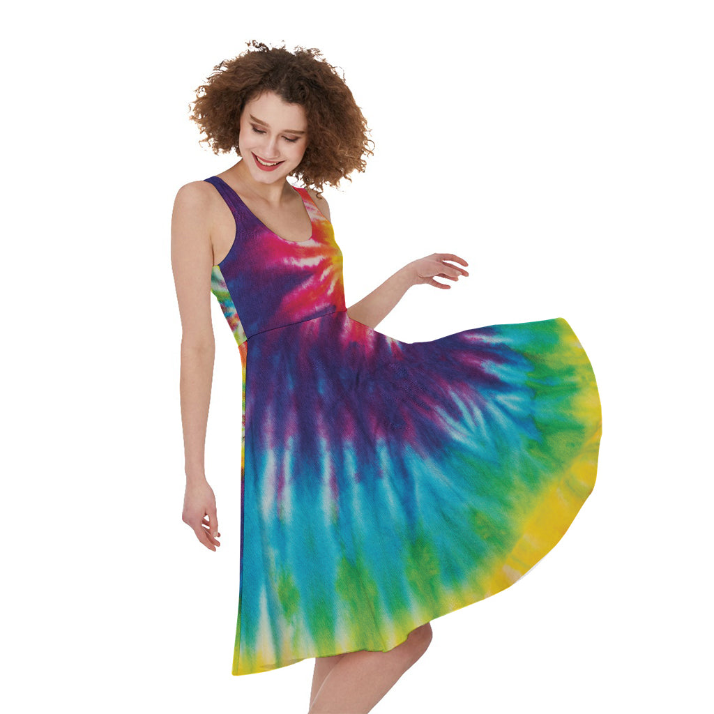 Rainbow Tie Dye Print Women's Sleeveless Dress
