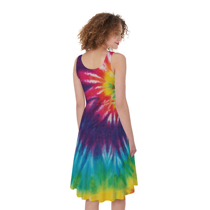 Rainbow Tie Dye Print Women's Sleeveless Dress