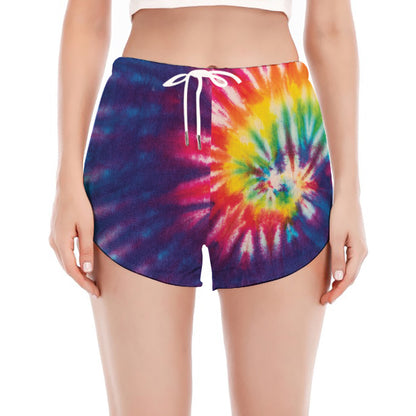 Rainbow Tie Dye Print Women's Split Running Shorts