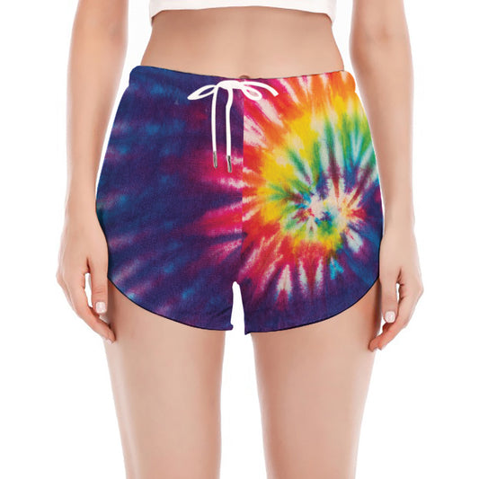 Rainbow Tie Dye Print Women's Split Running Shorts