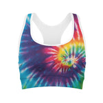 Rainbow Tie Dye Print Women's Sports Bra
