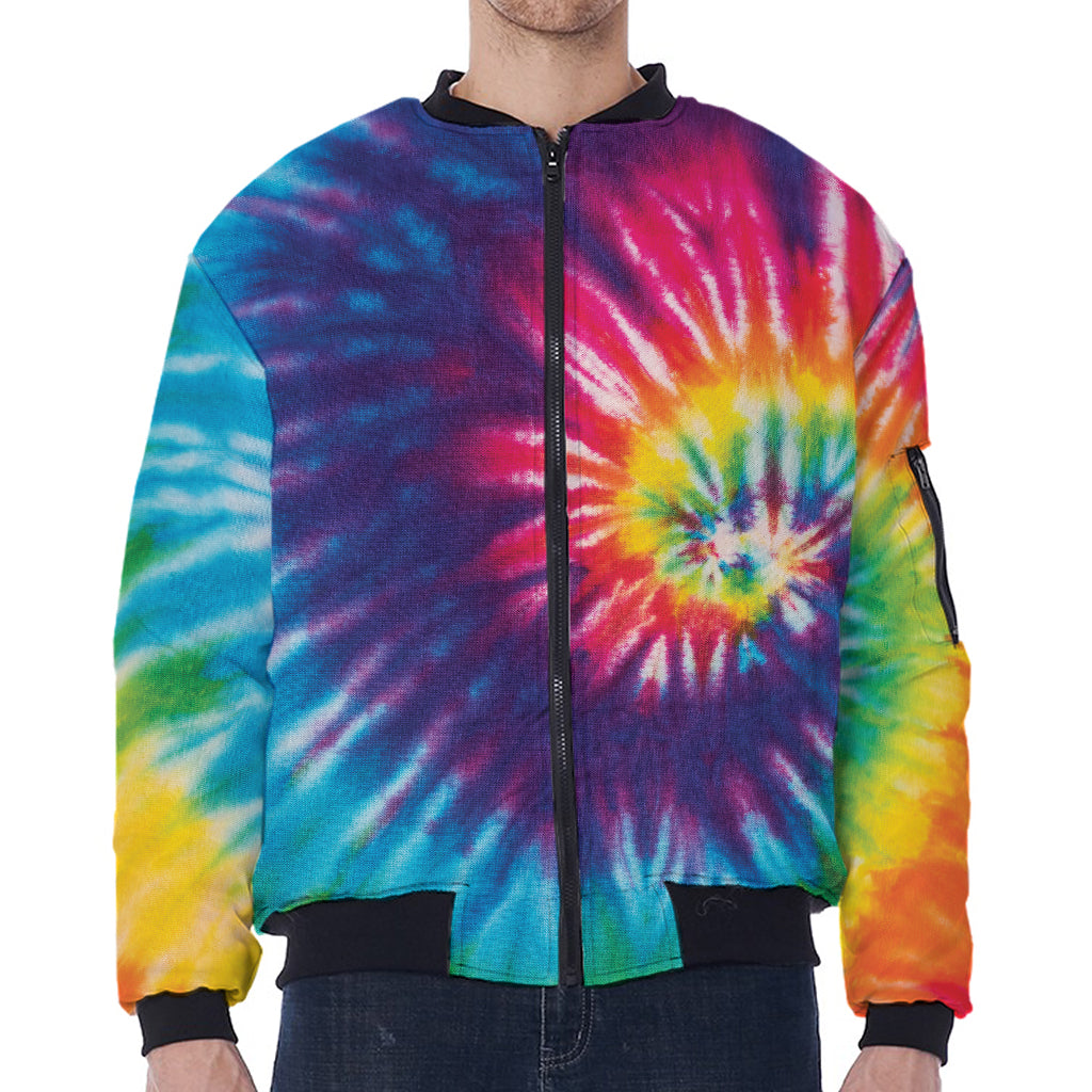 Rainbow Tie Dye Print Zip Sleeve Bomber Jacket