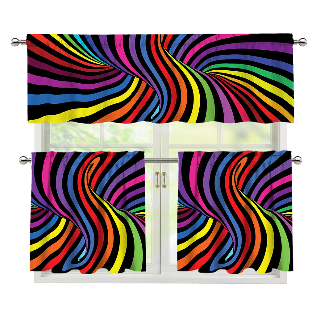 Rainbow Torus Psychedelic Print 3 Piece Kitchen Curtains