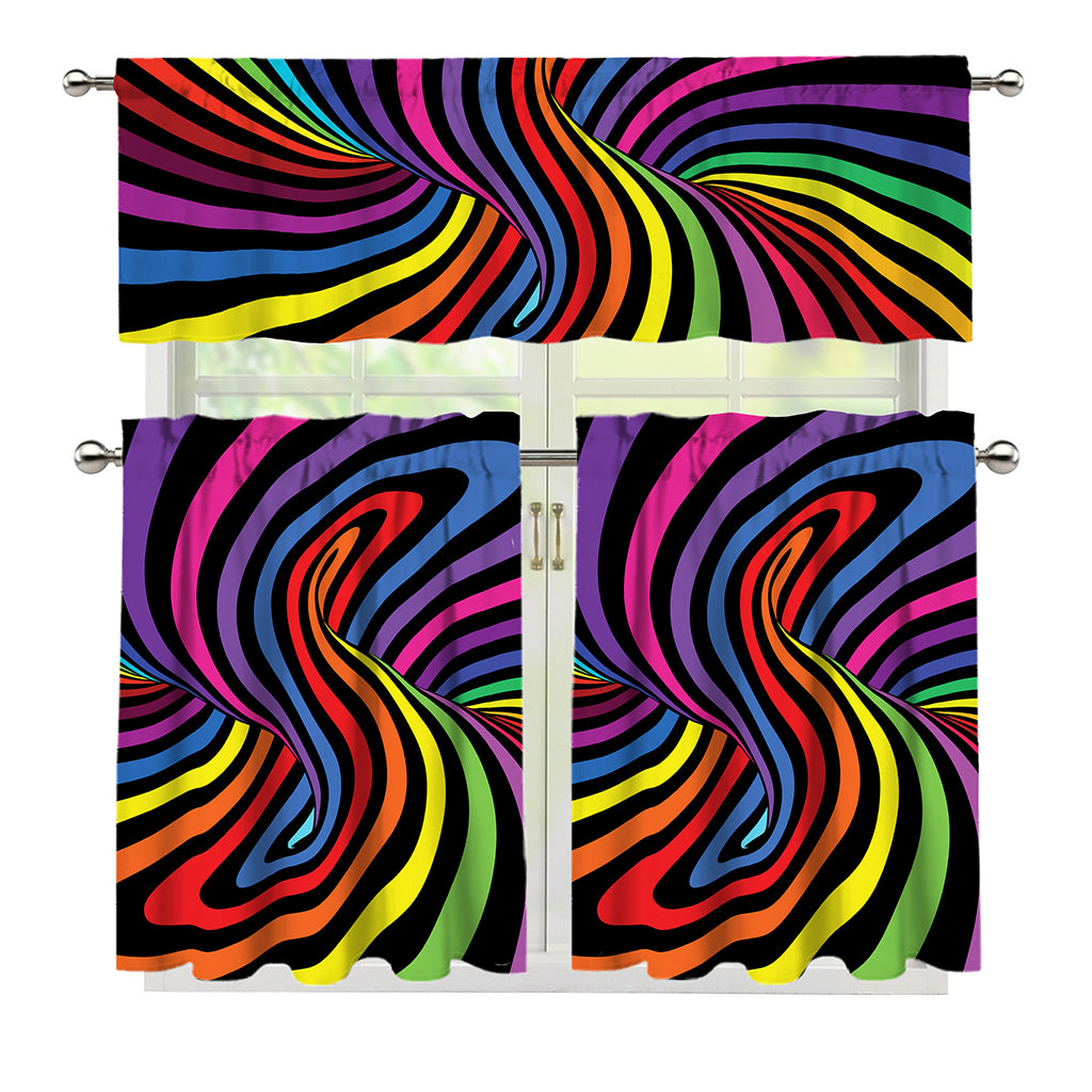 Rainbow Torus Psychedelic Print 3 Piece Kitchen Curtains