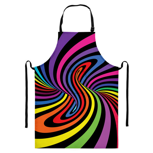 Rainbow Torus Psychedelic Print Bib Apron With Pocket