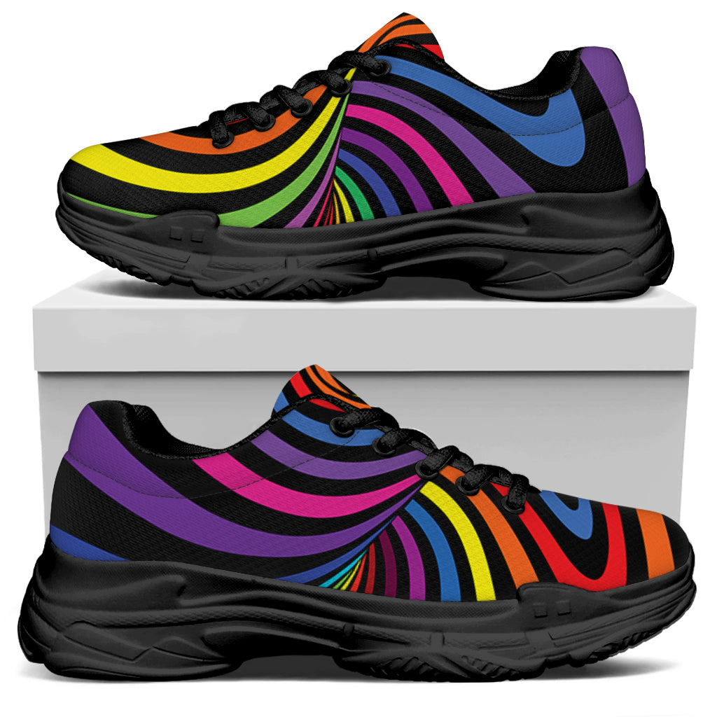Rainbow Torus Psychedelic Print Black Chunky Shoes