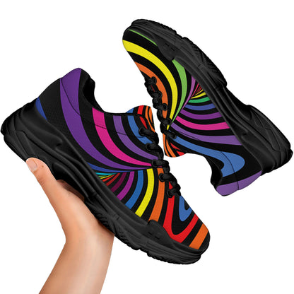 Rainbow Torus Psychedelic Print Black Chunky Shoes