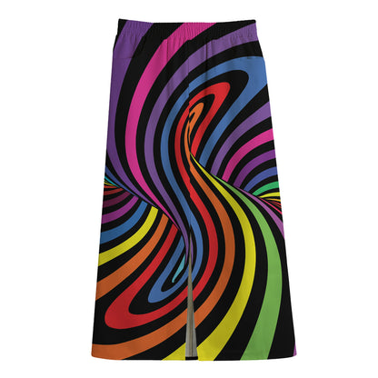Rainbow Torus Psychedelic Print Cotton Front Slit Maxi Skirt