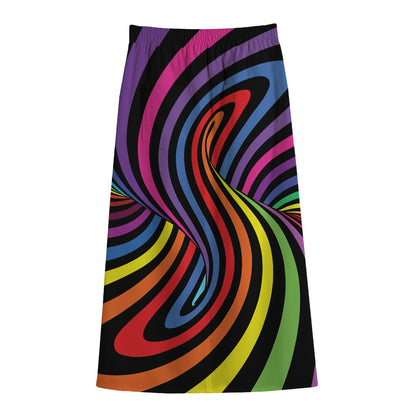 Rainbow Torus Psychedelic Print Cotton Front Slit Maxi Skirt