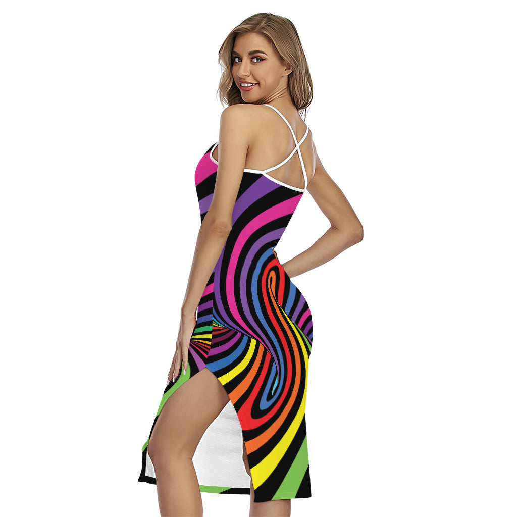 Rainbow Torus Psychedelic Print Cross Back Cami Dress