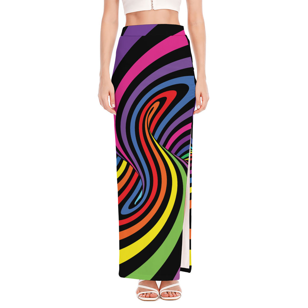 Rainbow Torus Psychedelic Print High Slit Maxi Skirt