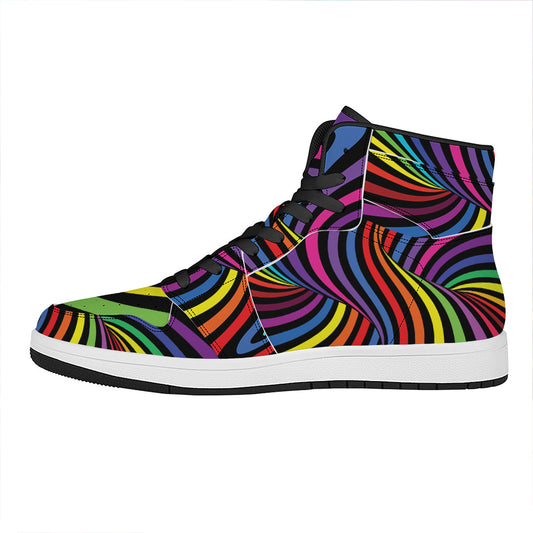 Rainbow Torus Psychedelic Print High Top Leather Sneakers