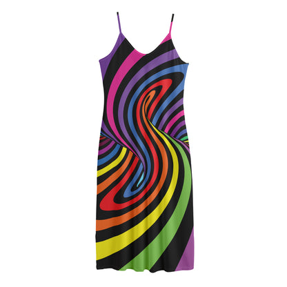 Rainbow Torus Psychedelic Print Jersey Midi Cami Dress