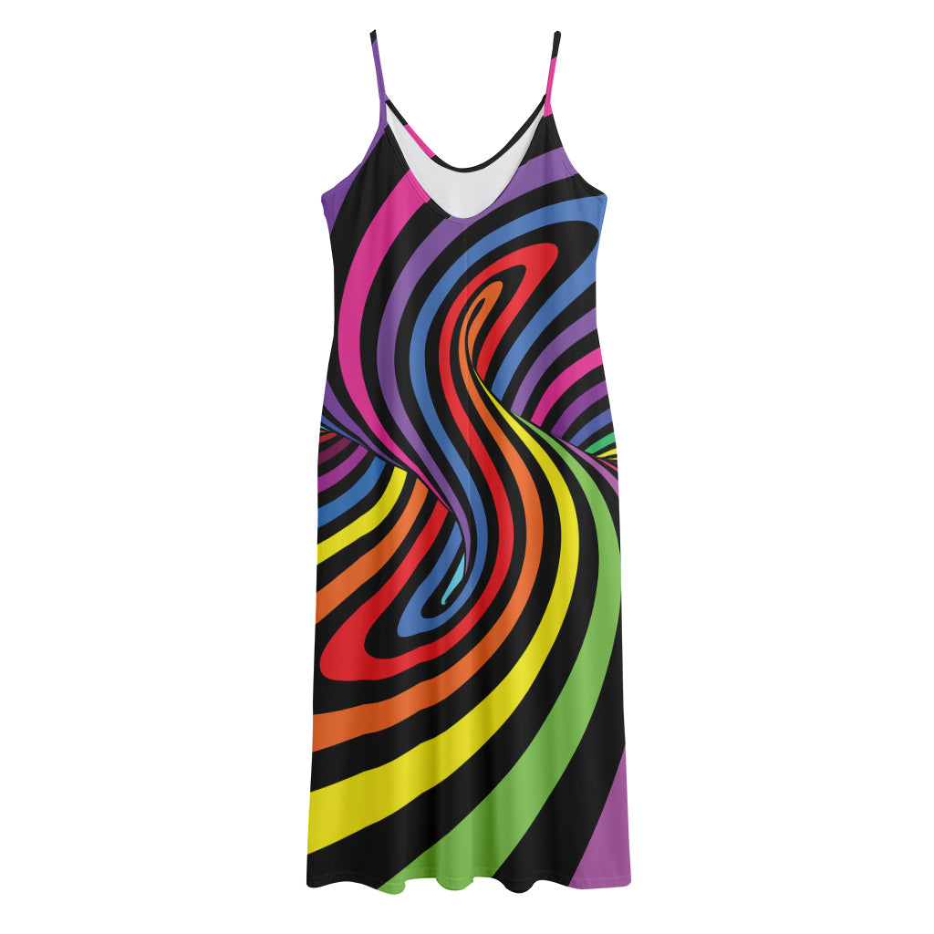 Rainbow Torus Psychedelic Print Jersey Midi Cami Dress