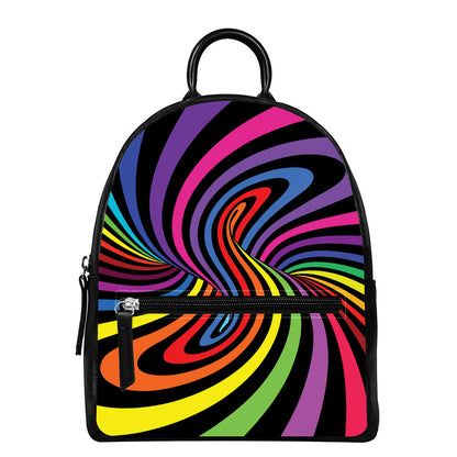 Rainbow Torus Psychedelic Print Leather Backpack