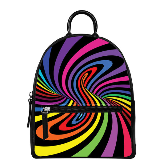 Rainbow Torus Psychedelic Print Leather Backpack