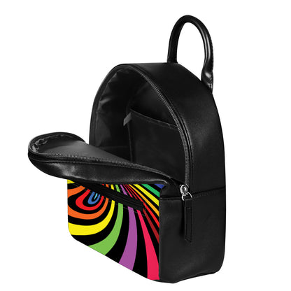 Rainbow Torus Psychedelic Print Leather Backpack